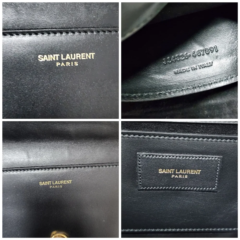 YVES SAINT LAURENT Smooth Calfskin Leather Lutetia Flap Clutch Bag Black - Picture 4 of 12